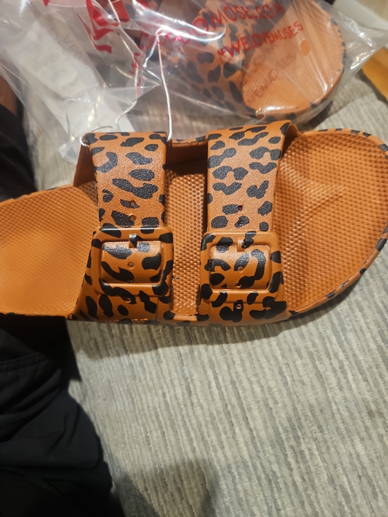 Freedom Moses Shoes - NEW IN BOX! Leopard Print Double Buckle Slide Sandals - Orange/Black